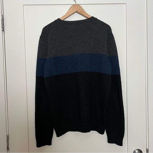 Uniqlo Heattech Sweater Mens Large Black Gray Stripe Knit Crew Neck Long Sleeve - Picture 6 of 12